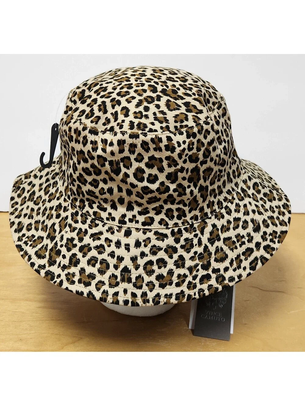 Vince Camuto Reversible Bucket Hat Leopard Cheetah Print All Black One Size NWT